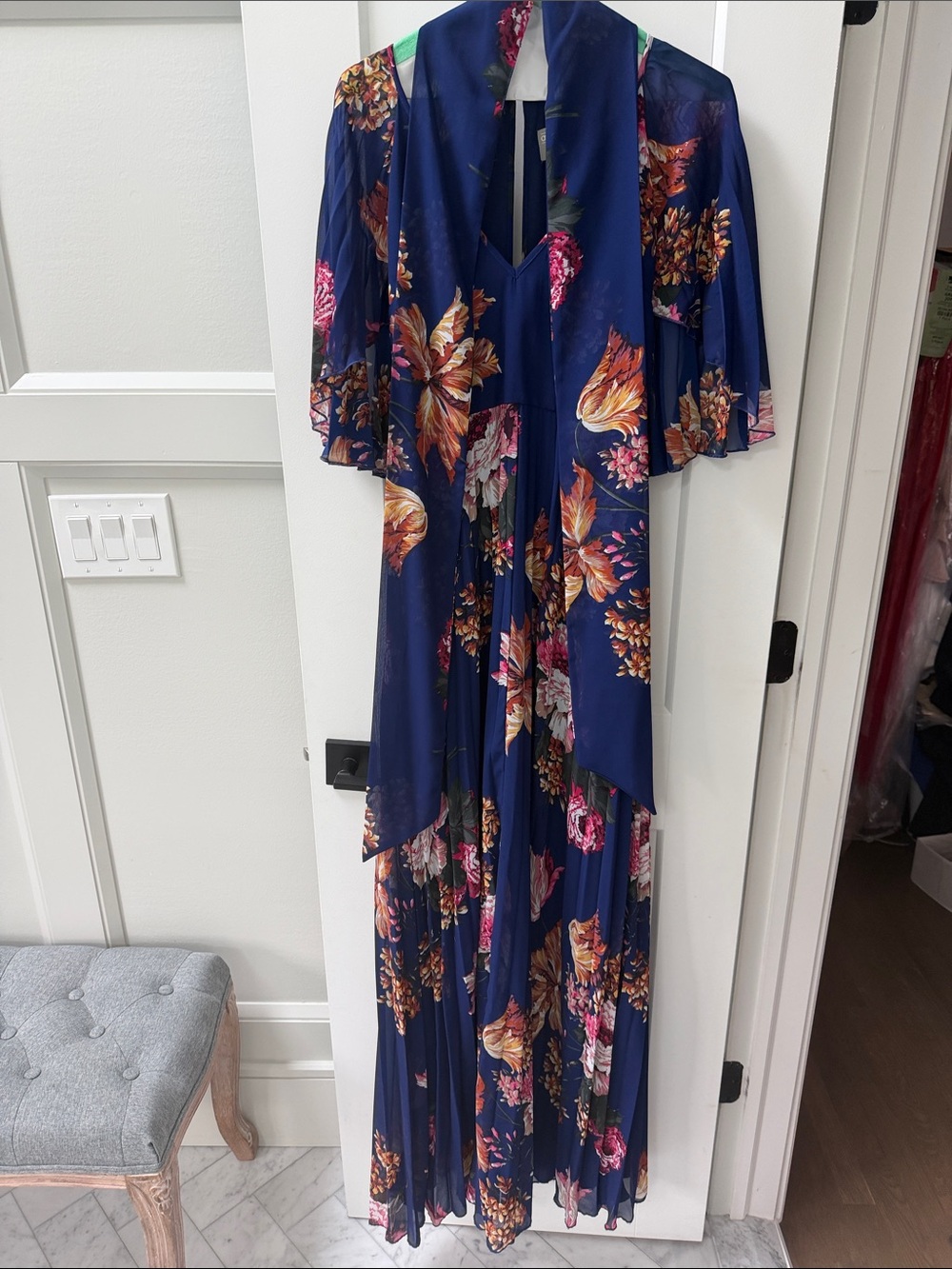 ASOS Navy Floral Maxi Dress with Pink & Gold Accents